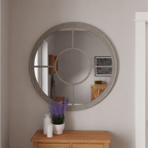 Adrian Round Window Bedroom Wall Mirror In Grey Frame