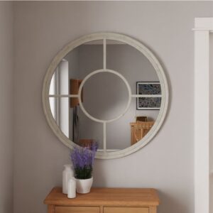 Adrian Round Window Bedroom Wall Mirror In White Frame