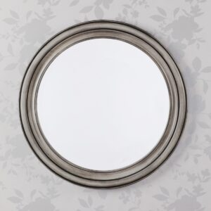 Laura Ashley Tate Round Mirror In Grey Distressed Finish