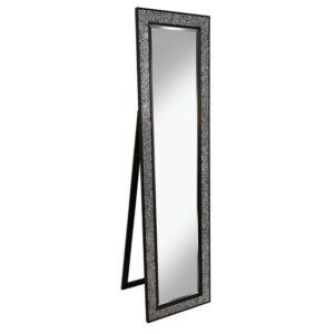 Aliza Floor Standing Cheval Mirror In Black Silver Mosaic Frame