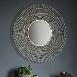 Antila Round Wirework Lattice Wall Mirror In Gold