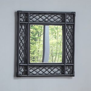 Batna Vintage Rectangular Wall Mirror In Black Rattan Frame