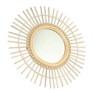 Batna Vintage Round Wall Mirror In Natural Rattan Frame