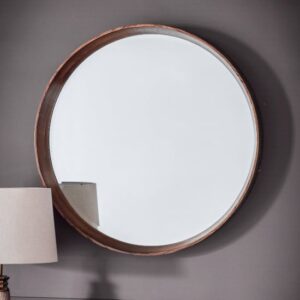 Kinder Round Small Bevelled Wall Mirror In Oak Wood Frame